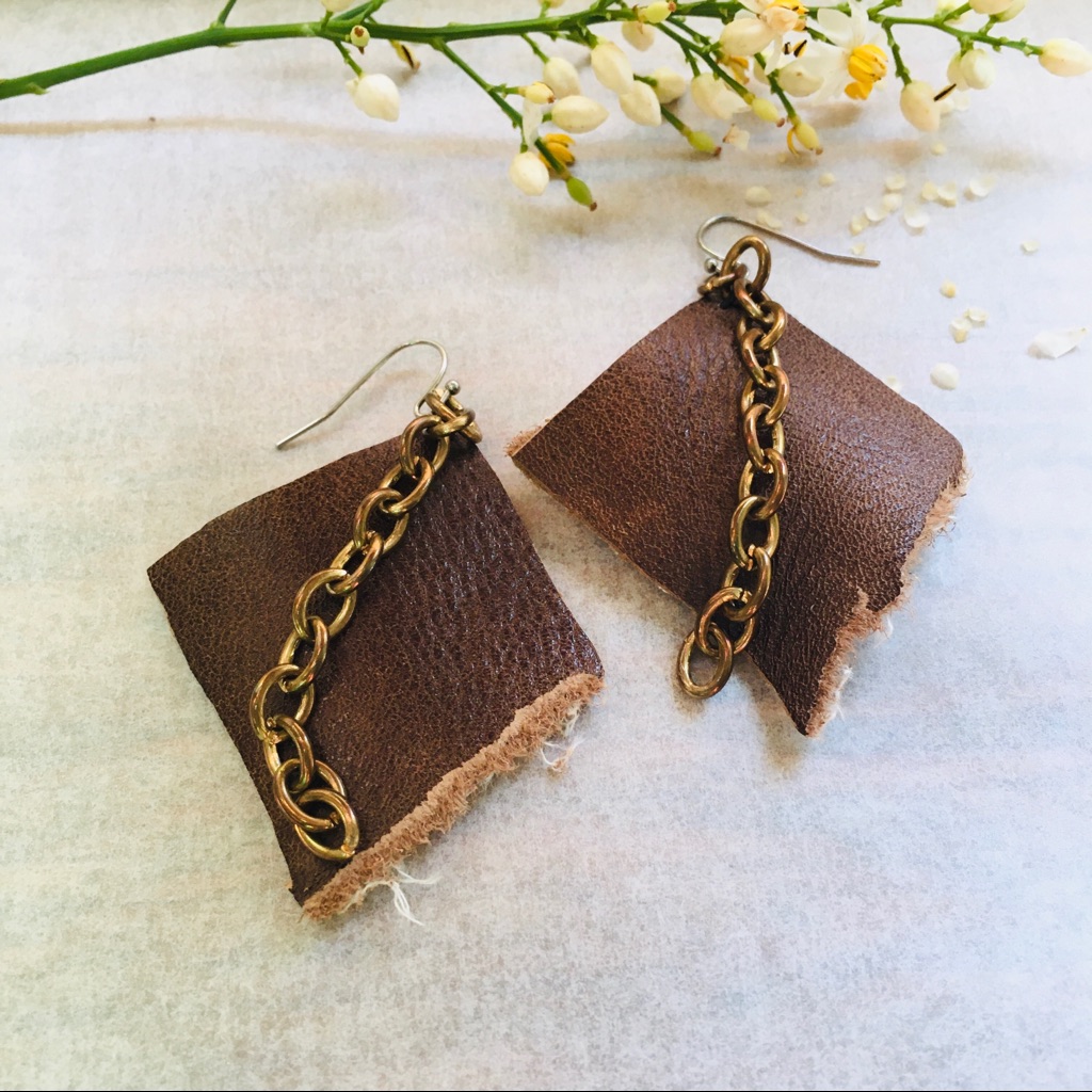 Cowhide Leather Diamond & Chain Statement Earrings